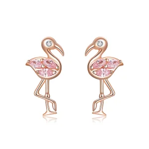 (image for) Pandora Style Rose Gold Stud Earrings, Flamingos - BSE120