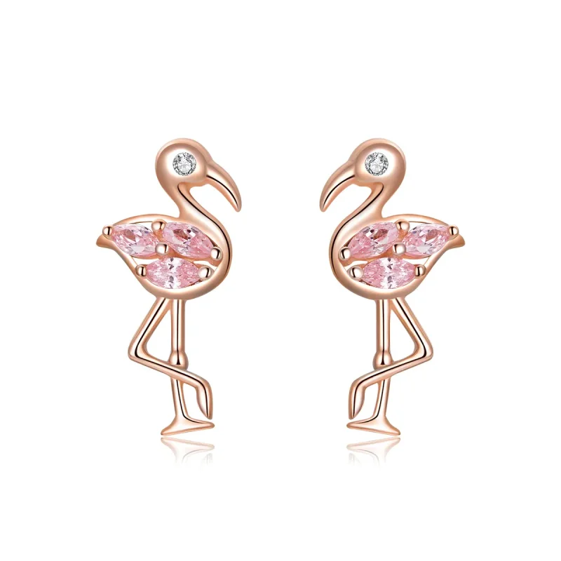 (image for) Pandora Style Rose Gold Stud Earrings, Flamingos - BSE120 - Product Image
