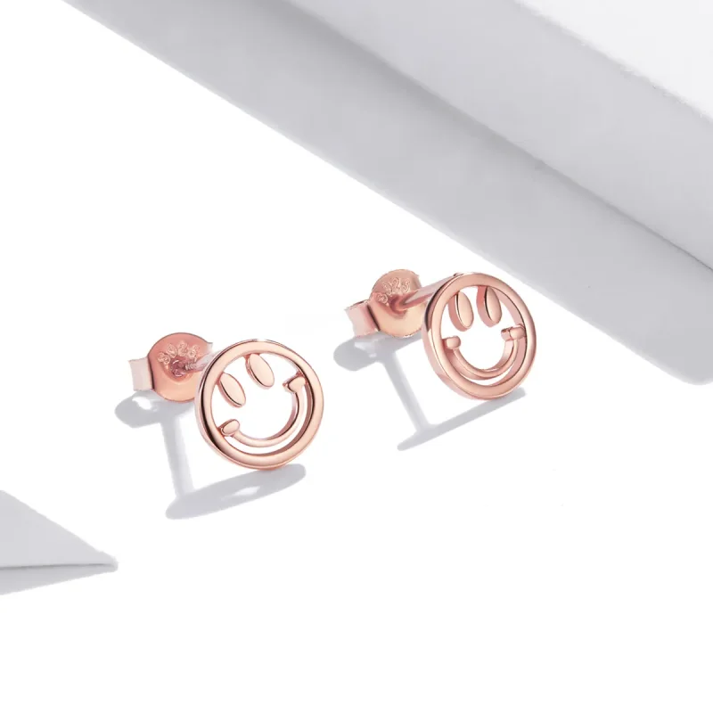 (image for) Pandora Style Rose Gold Stud Earrings, Lovely Smiley Face - SCE1106 - View 2