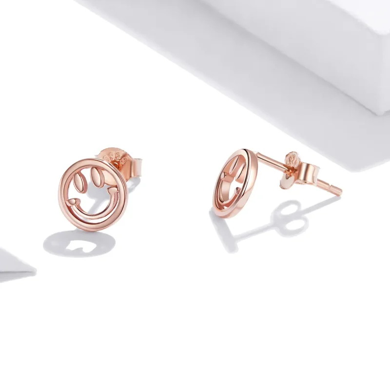 (image for) Pandora Style Rose Gold Stud Earrings, Lovely Smiley Face - SCE1106 - View 3