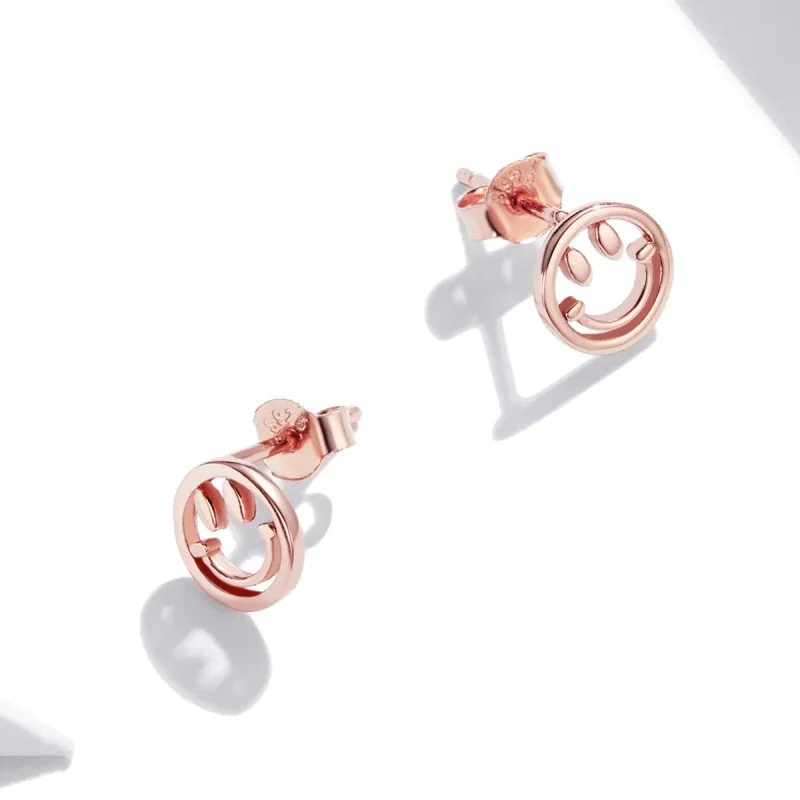 (image for) Pandora Style Rose Gold Stud Earrings, Lovely Smiley Face - SCE1106 - View 4