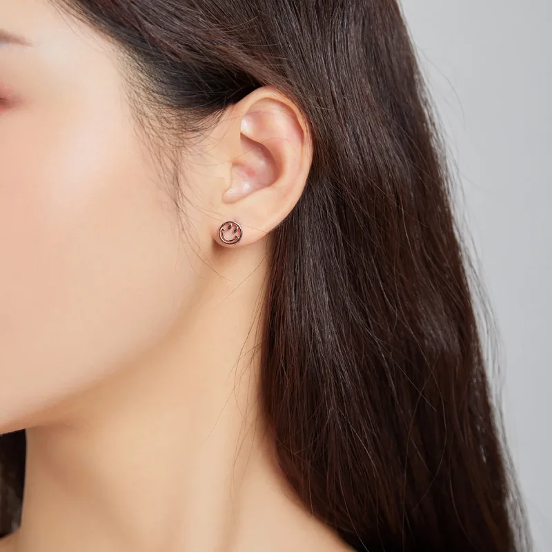 (image for) Pandora Style Rose Gold Stud Earrings, Lovely Smiley Face - SCE1106 - View 5
