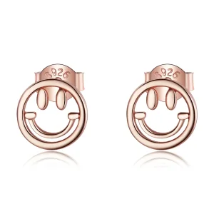 (image for) Pandora Style Rose Gold Stud Earrings, Lovely Smiley Face - SCE1106