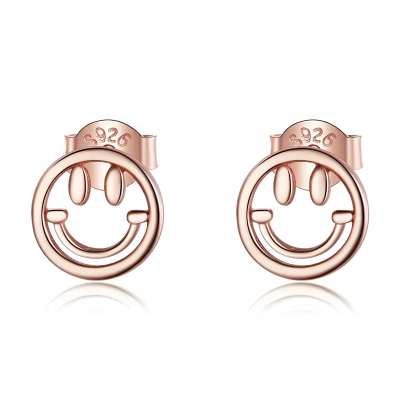 (image for) Pandora Style Rose Gold Stud Earrings, Lovely Smiley Face - SCE1106 - Product Image