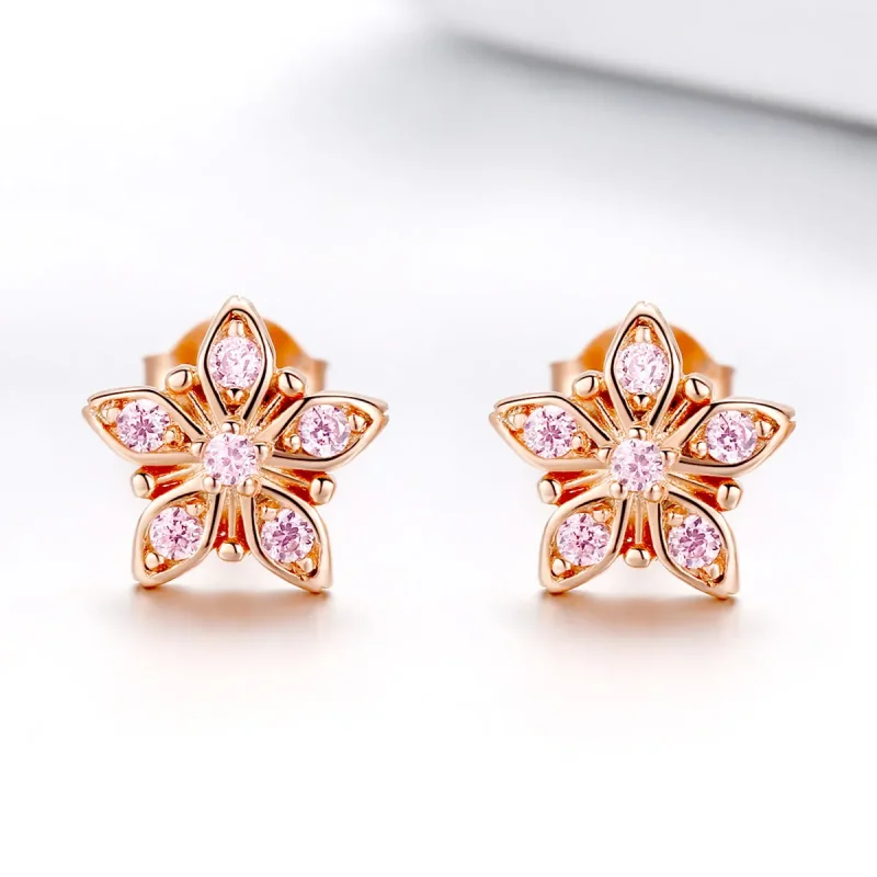 (image for) Pandora Style Rose Gold Stud Earrings, Pink Daisy - BSE034 - View 3