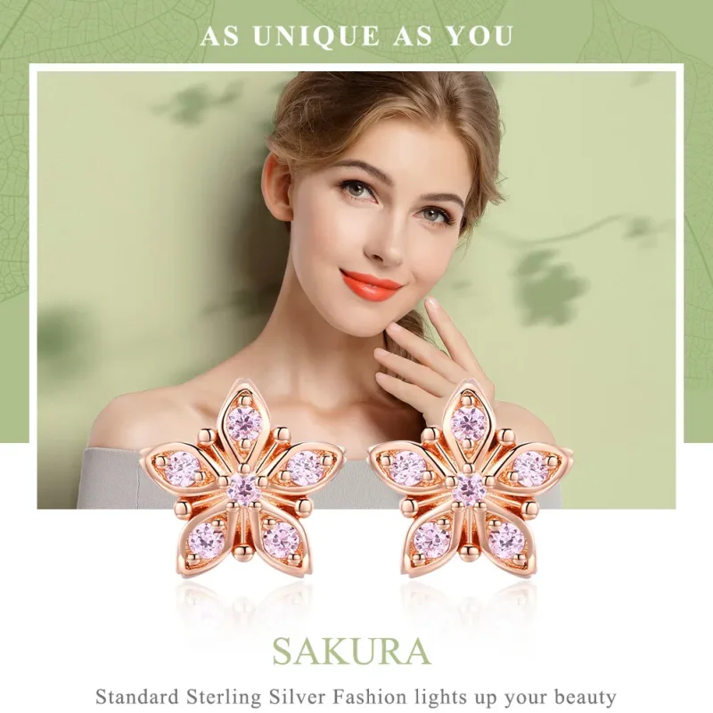 (image for) Pandora Style Rose Gold Stud Earrings, Pink Daisy - BSE034 - View 6