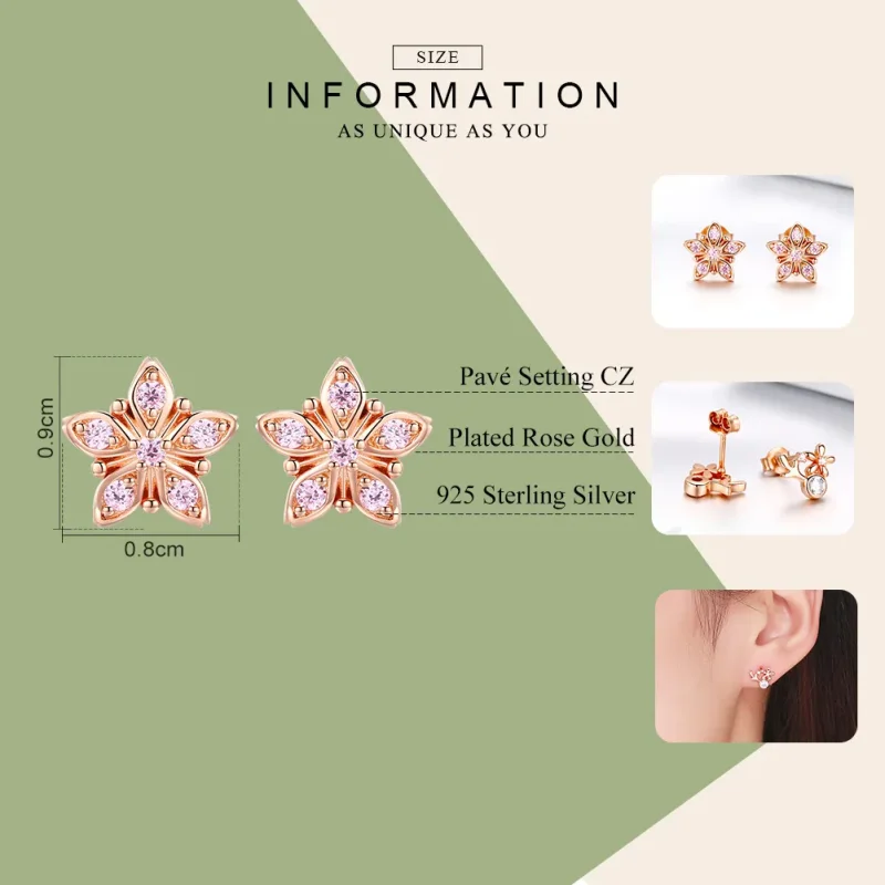 (image for) Pandora Style Rose Gold Stud Earrings, Pink Daisy - BSE034 - View 7