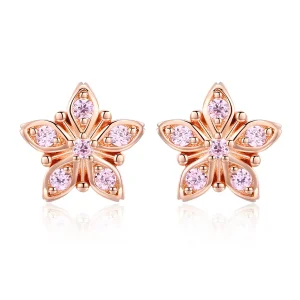 (image for) Pandora Style Rose Gold Stud Earrings, Pink Daisy - BSE034