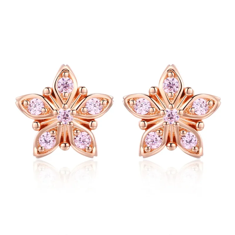 (image for) Pandora Style Rose Gold Stud Earrings, Pink Daisy - BSE034 - Product Image