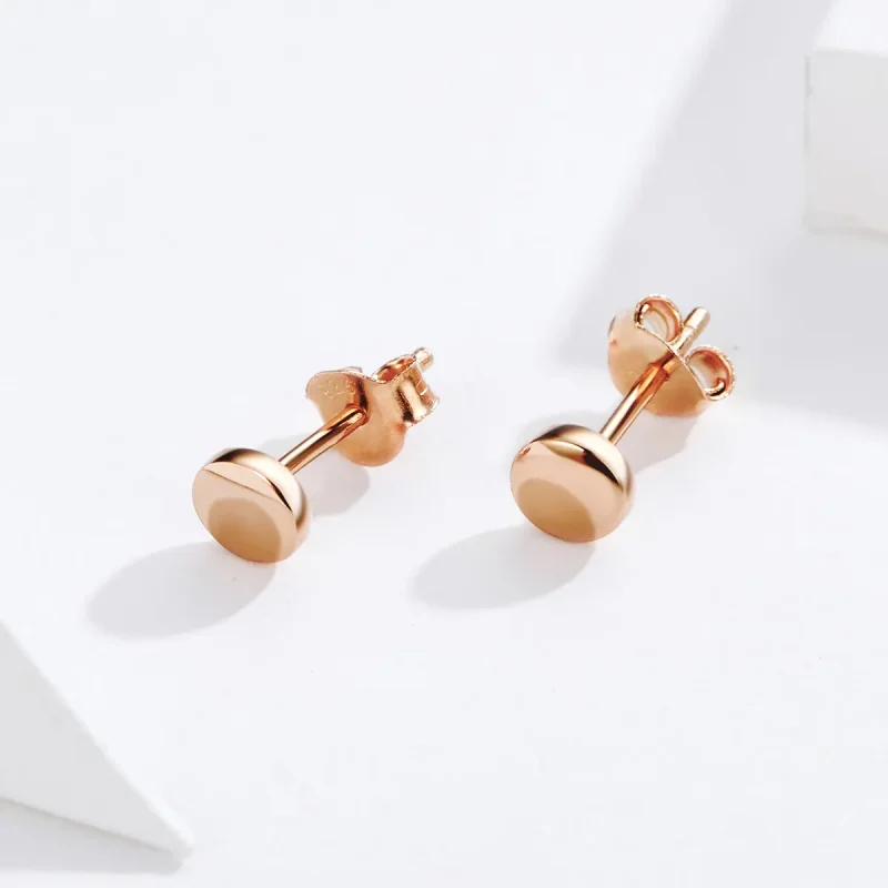 (image for) Pandora Style Rose Gold Stud Earrings, Simple Bean - SCE705-C - View 2