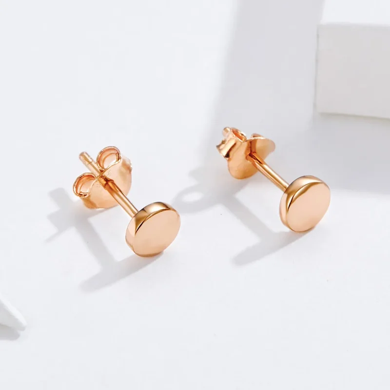 (image for) Pandora Style Rose Gold Stud Earrings, Simple Bean - SCE705-C - View 3