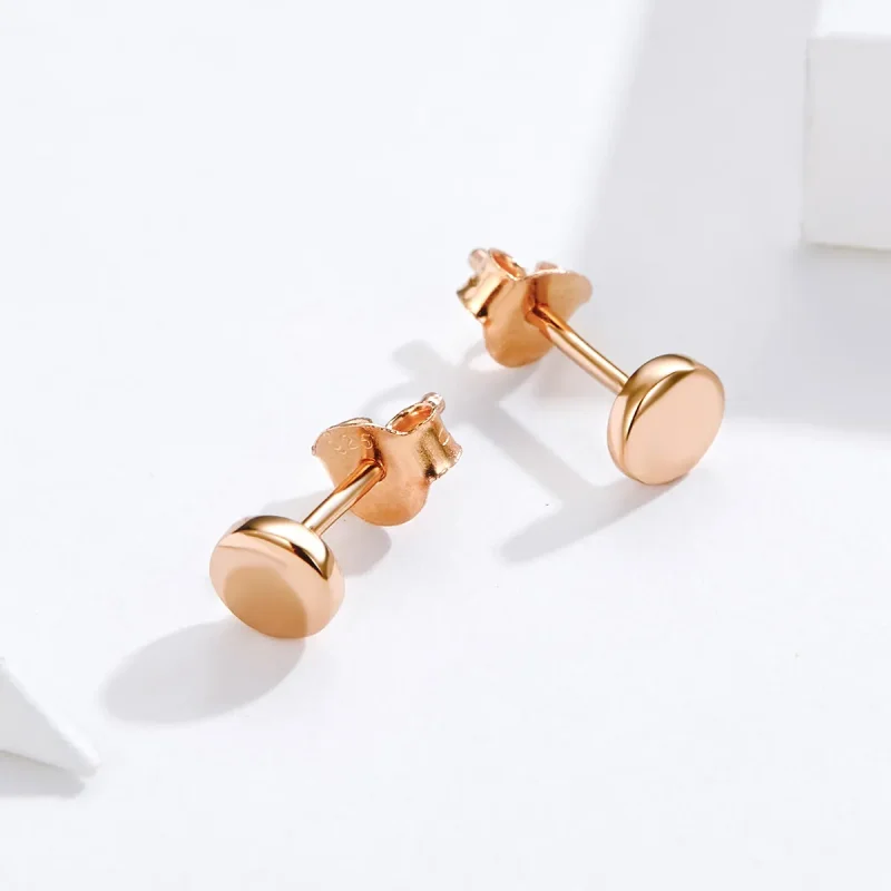 (image for) Pandora Style Rose Gold Stud Earrings, Simple Bean - SCE705-C - View 4