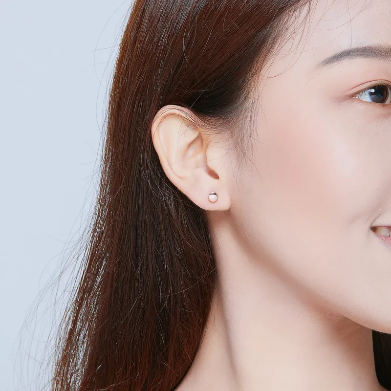 (image for) Pandora Style Rose Gold Stud Earrings, Simple Bean - SCE705-C - View 6