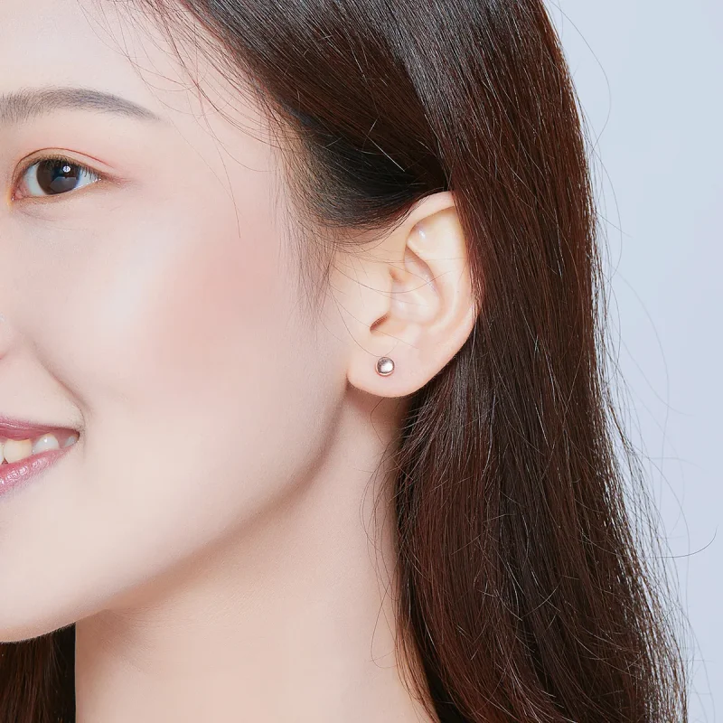 (image for) Pandora Style Rose Gold Stud Earrings, Simple Bean - SCE705-C - View 7