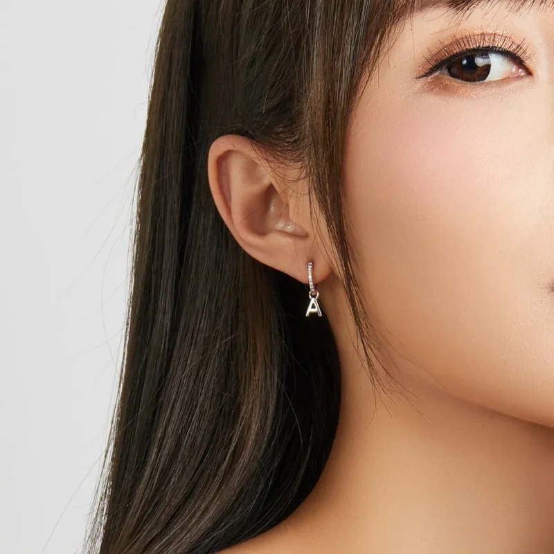 (image for) Pandora Style Silver Dangle Earring, Letter A - SCE848-A - View 2