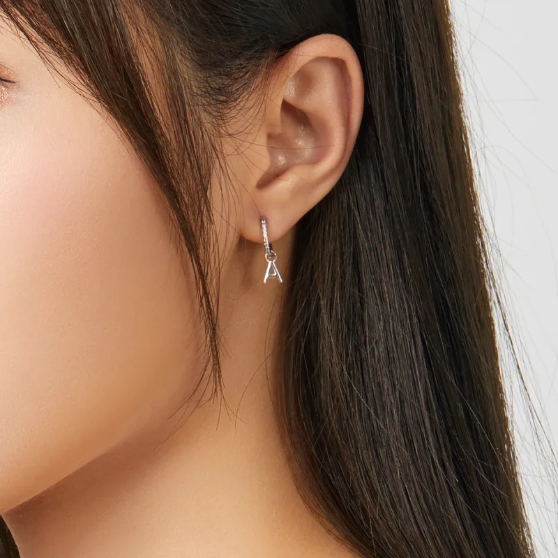 (image for) Pandora Style Silver Dangle Earring, Letter A - SCE848-A - View 4