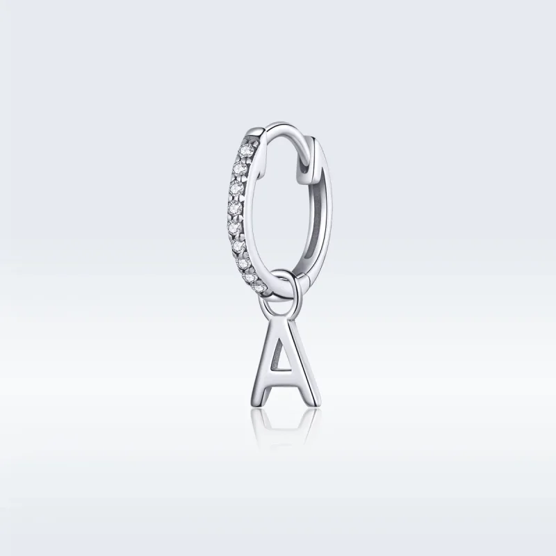 (image for) Pandora Style Silver Dangle Earring, Letter A - SCE848-A - View 5