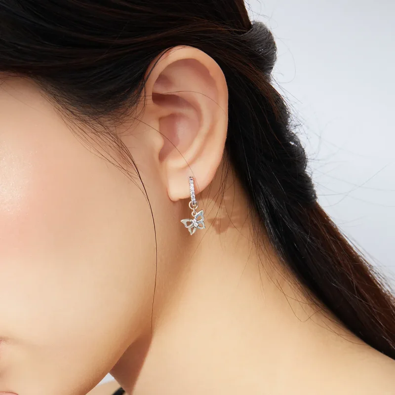 (image for) Pandora Style Silver Dangle Earrings, Butterfly - SCE833 - View 6