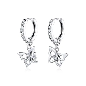 (image for) Pandora Style Silver Dangle Earrings, Butterfly - SCE833