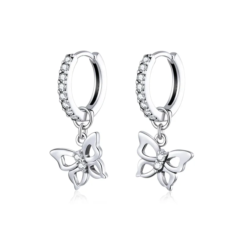 (image for) Pandora Style Silver Dangle Earrings, Butterfly - SCE833 - Product Image