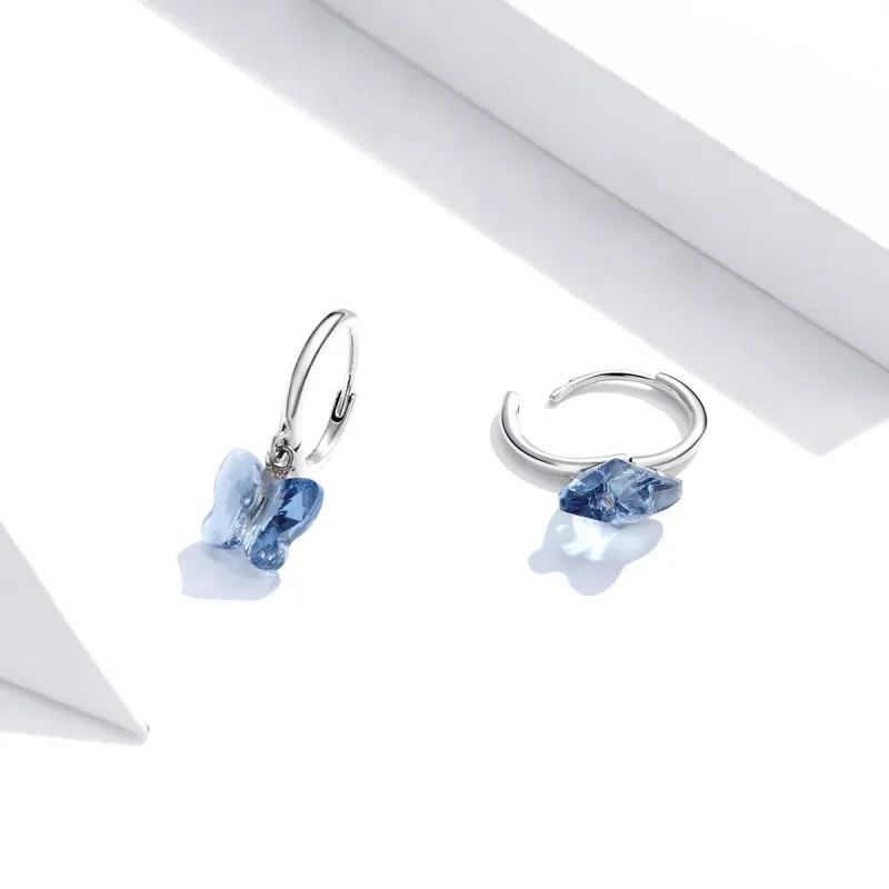 (image for) Pandora Style Silver Dangle Earrings, Butterfly - SCE959 - View 2