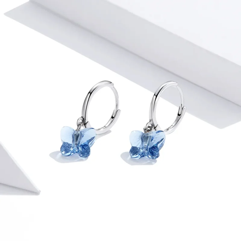 (image for) Pandora Style Silver Dangle Earrings, Butterfly - SCE959 - View 3