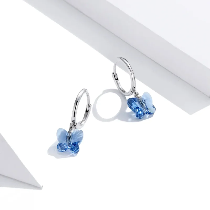 (image for) Pandora Style Silver Dangle Earrings, Butterfly - SCE959 - View 4