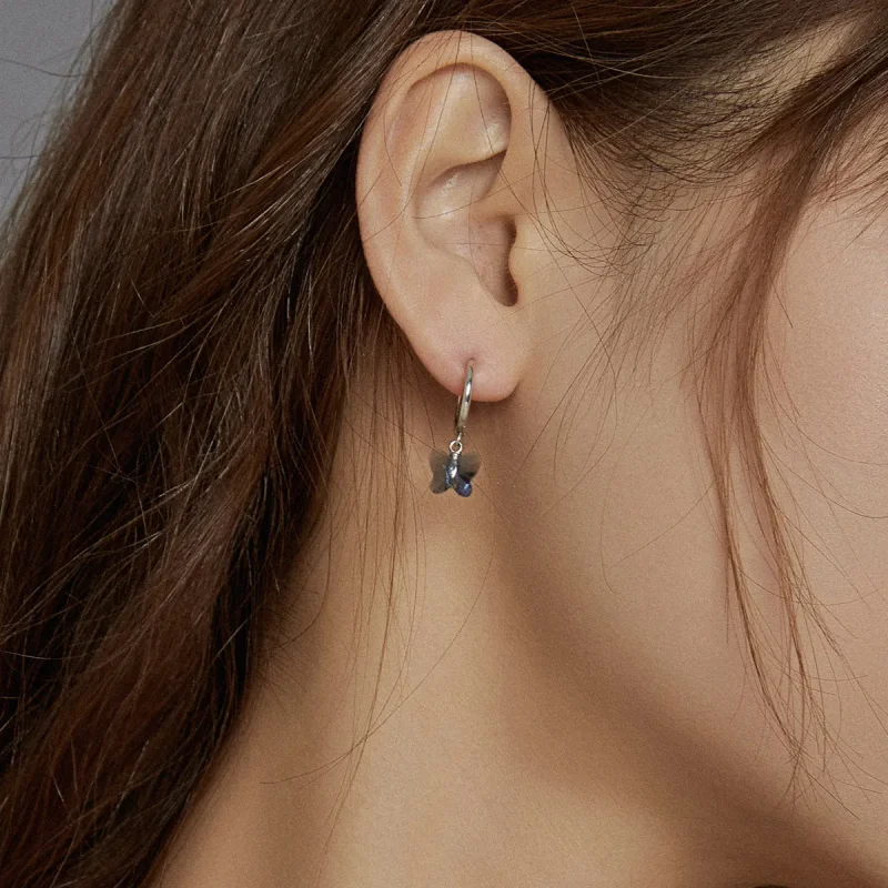 (image for) Pandora Style Silver Dangle Earrings, Butterfly - SCE959 - View 5