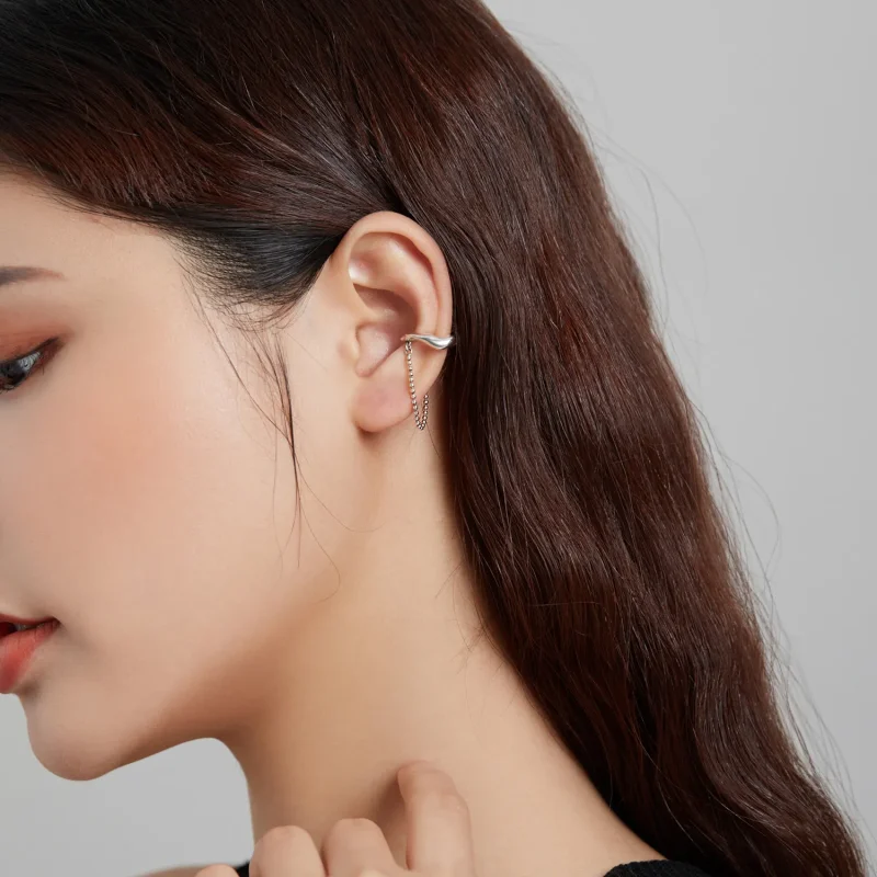 (image for) Pandora Style Silver Dangle Earrings, Chain - SCE1120 - View 6