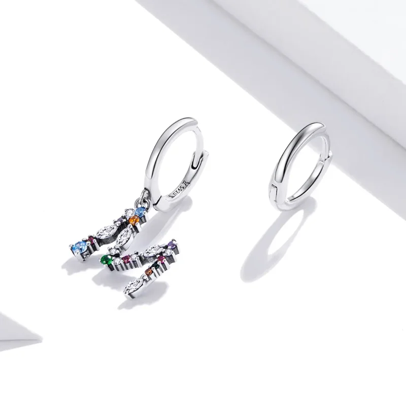 (image for) Pandora Style Silver Dangle Earrings, Colorful Letter M - SCE1031 - View 2