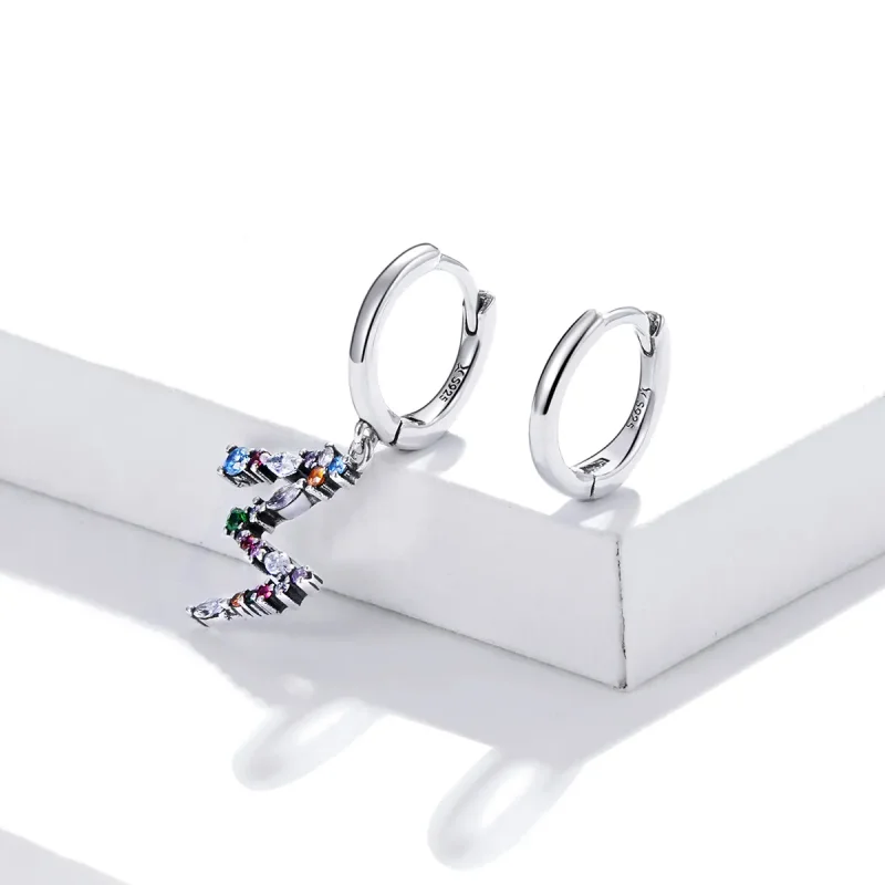 (image for) Pandora Style Silver Dangle Earrings, Colorful Letter M - SCE1031 - View 3