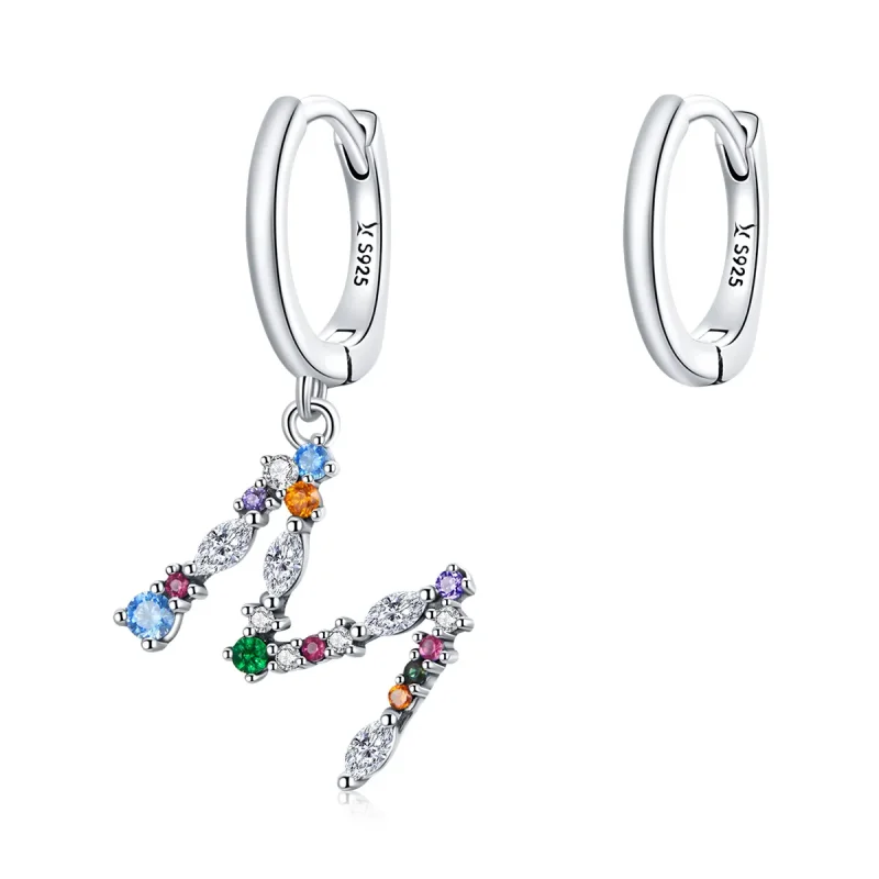 (image for) Pandora Style Silver Dangle Earrings, Colorful Letter M - SCE1031 - Product Image