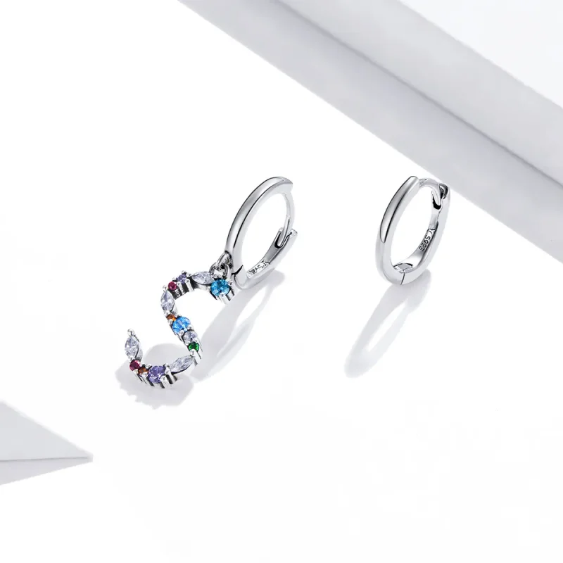 (image for) Pandora Style Silver Dangle Earrings, Colorful Letter S - SCE1032 - View 2