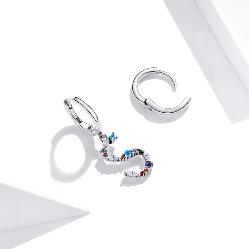(image for) Pandora Style Silver Dangle Earrings, Colorful Letter S - SCE1032 - View 3