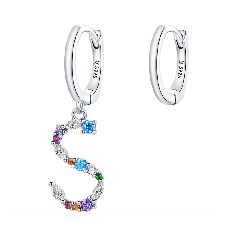 (image for) Pandora Style Silver Dangle Earrings, Colorful Letter S - SCE1032 - Product Image