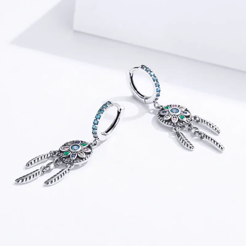 (image for) Pandora Style Silver Dangle Earrings, Dream Catcher - SCE713 - View 3