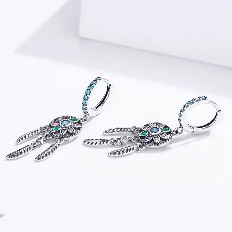 (image for) Pandora Style Silver Dangle Earrings, Dream Catcher - SCE713 - View 4