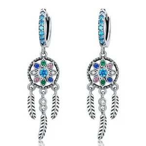 (image for) Pandora Style Silver Dangle Earrings, Dream Catcher - SCE713