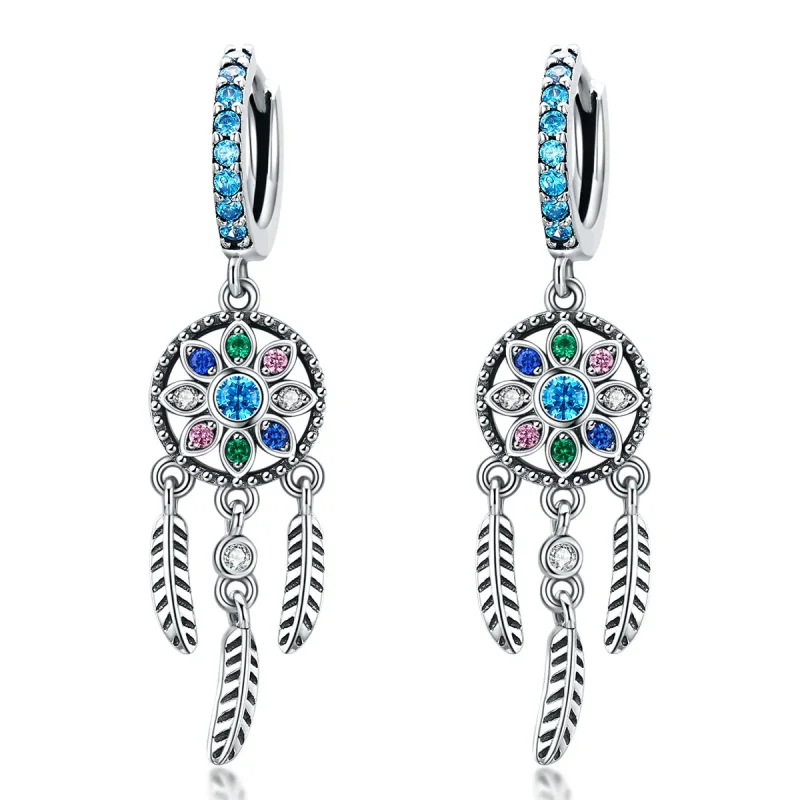 (image for) Pandora Style Silver Dangle Earrings, Dream Catcher - SCE713 - Product Image