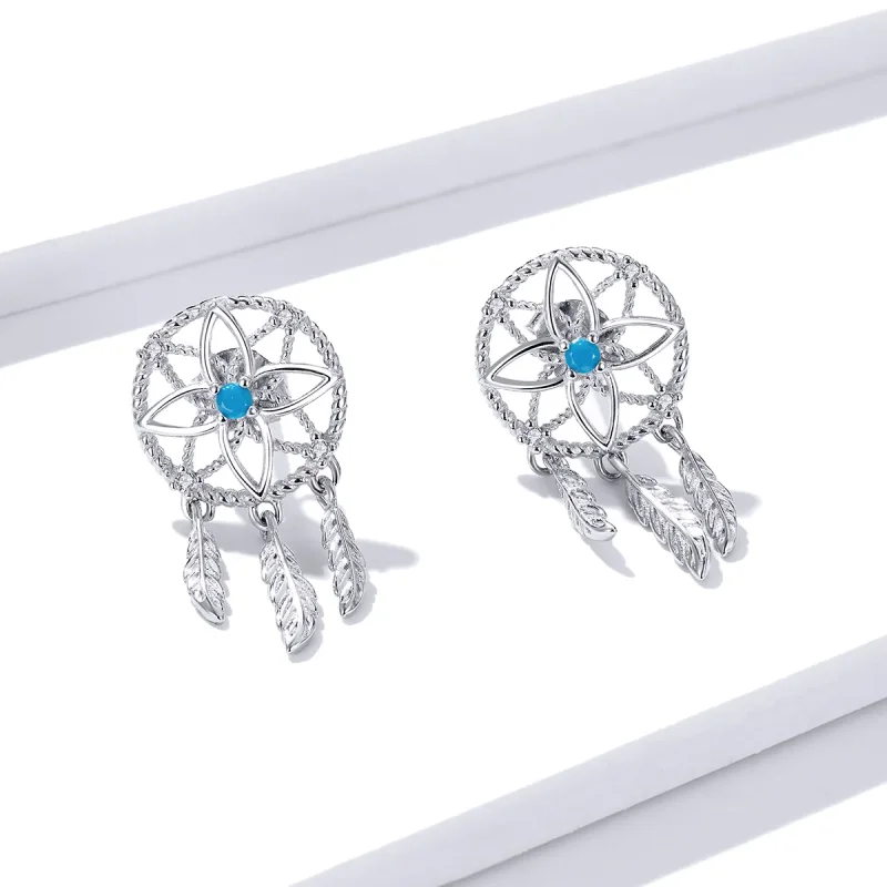 (image for) Pandora Style Silver Dangle Earrings, Dreamcatcher - BSE339 - View 2
