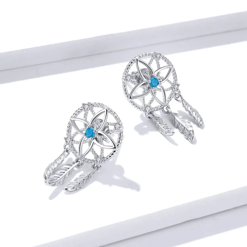 (image for) Pandora Style Silver Dangle Earrings, Dreamcatcher - BSE339 - View 3