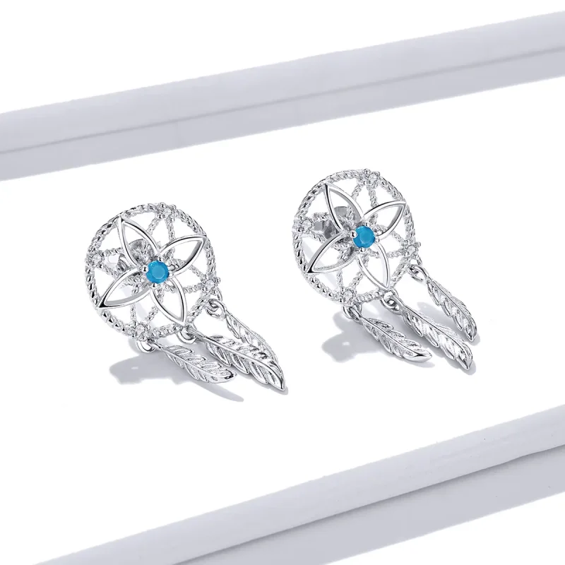 (image for) Pandora Style Silver Dangle Earrings, Dreamcatcher - BSE339 - View 4