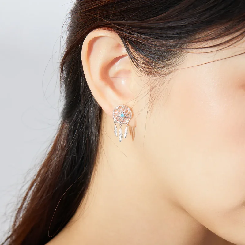 (image for) Pandora Style Silver Dangle Earrings, Dreamcatcher - BSE339 - View 7