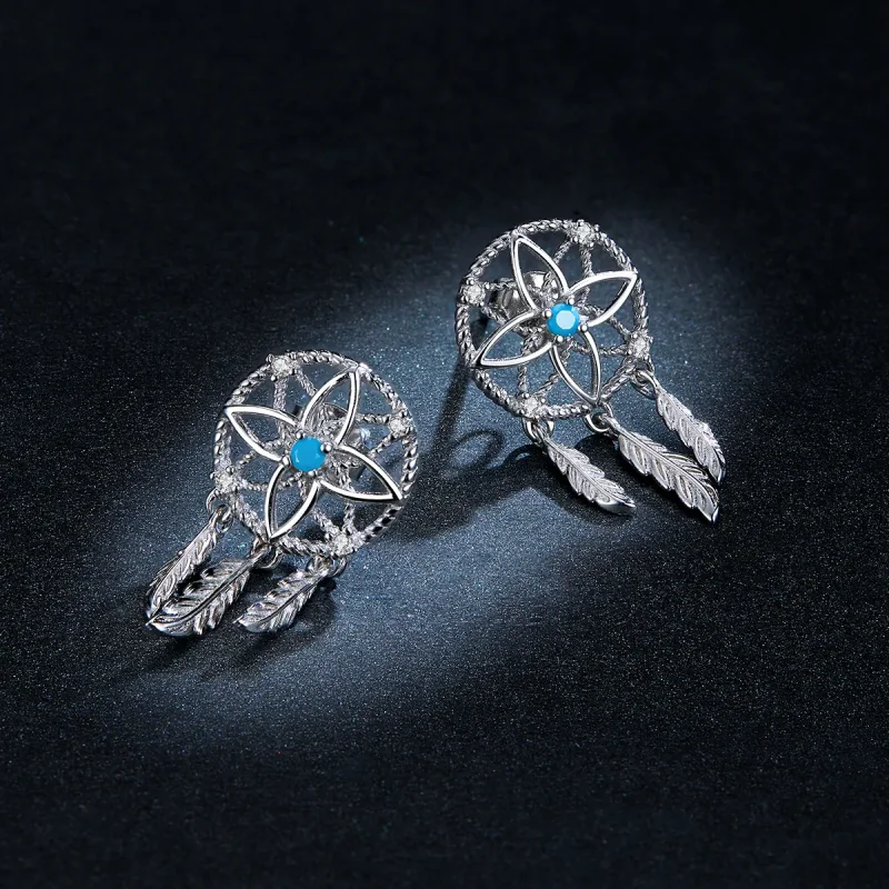 (image for) Pandora Style Silver Dangle Earrings, Dreamcatcher - BSE339 - View 8