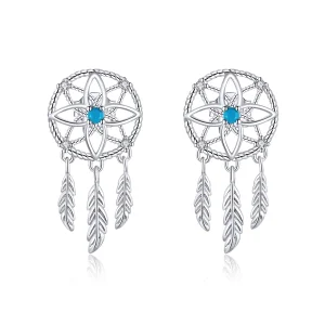 (image for) Pandora Style Silver Dangle Earrings, Dreamcatcher - BSE339