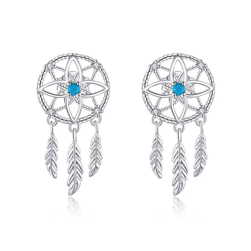 (image for) Pandora Style Silver Dangle Earrings, Dreamcatcher - BSE339 - Product Image