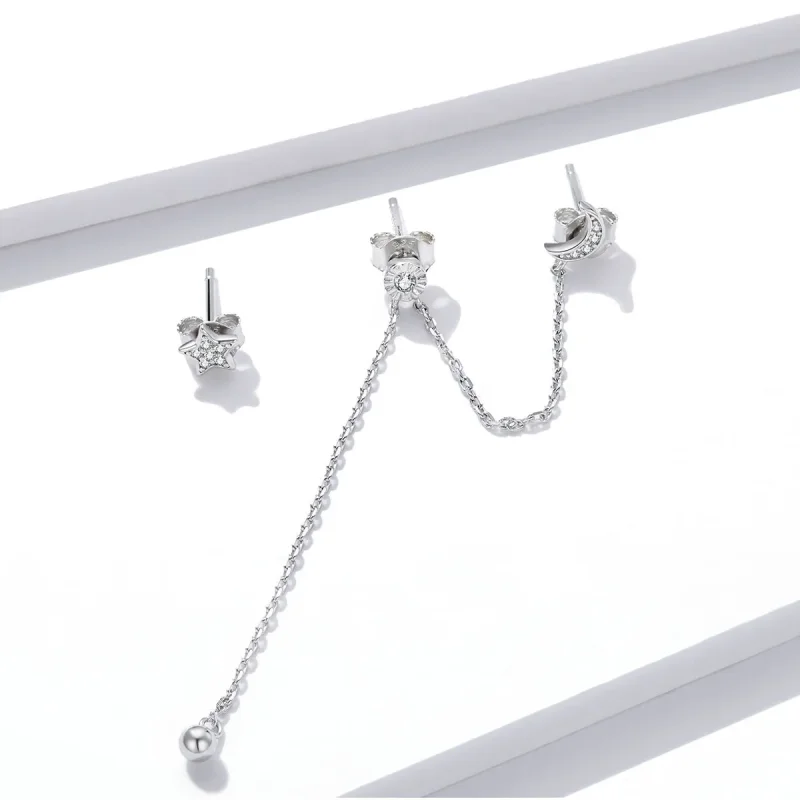 (image for) Pandora Style Silver Dangle Earrings, Dreamy Moon & Stars - BSE431 - View 2