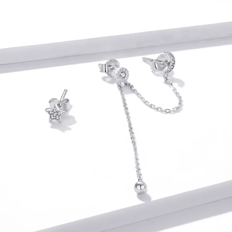(image for) Pandora Style Silver Dangle Earrings, Dreamy Moon & Stars - BSE431 - View 4