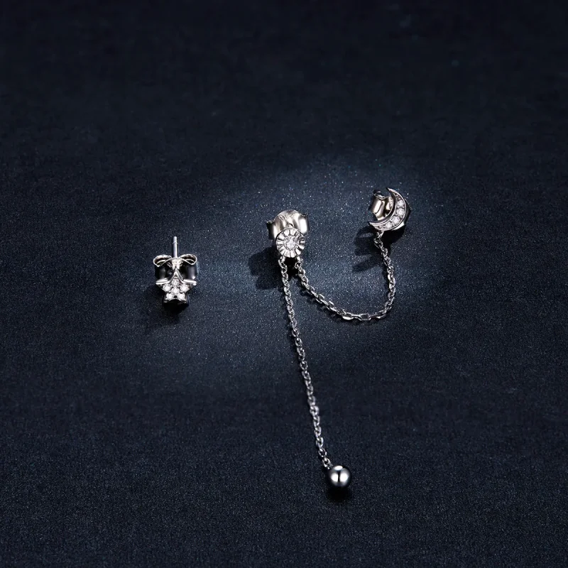 (image for) Pandora Style Silver Dangle Earrings, Dreamy Moon & Stars - BSE431 - View 5