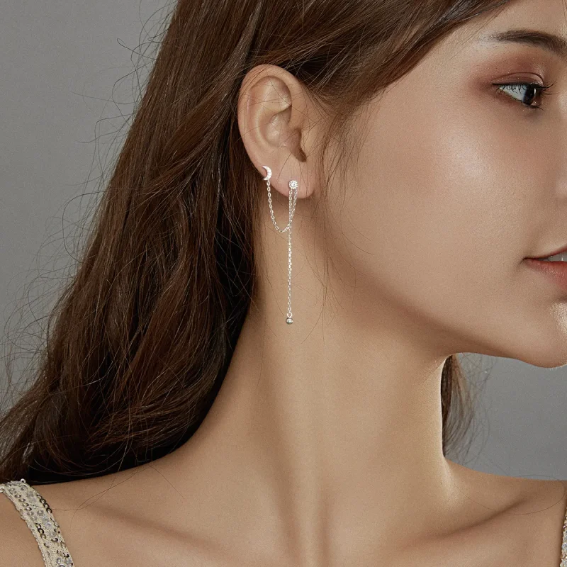 (image for) Pandora Style Silver Dangle Earrings, Dreamy Moon & Stars - BSE431 - View 6